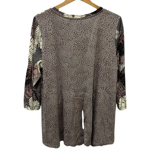 LOGO by Lori Goldstein brown leaf/animal print top - Picture 2 of 8